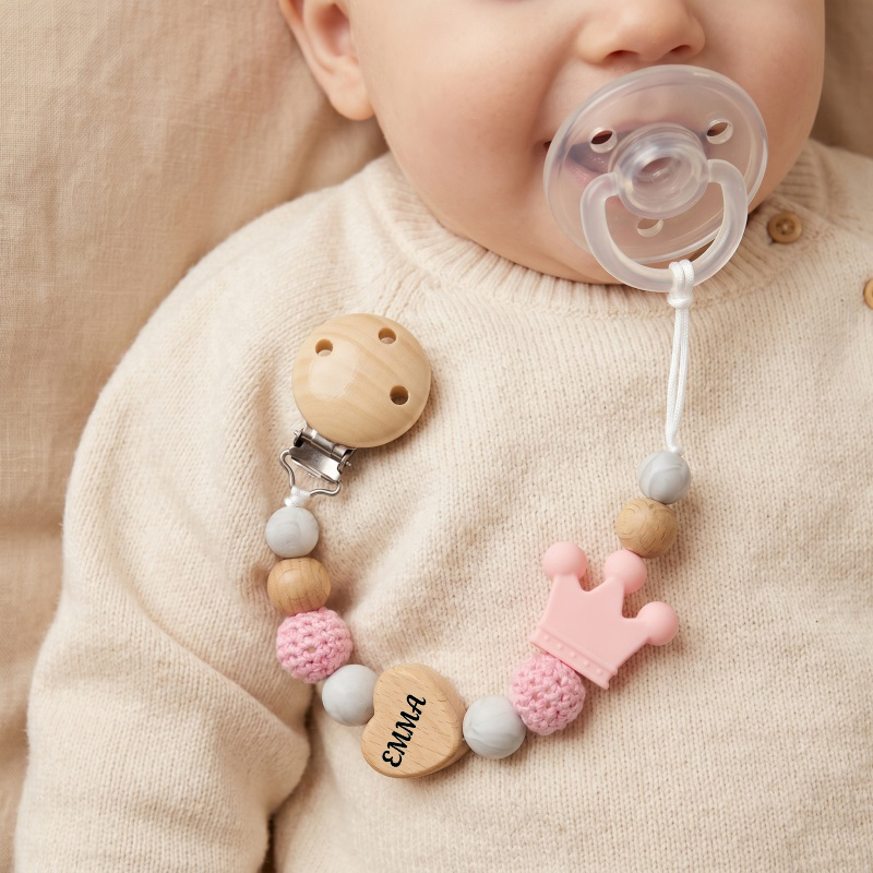 Baby Pacifier Clip - Персонализированный держатель для детской соски-пустышки: деревянное